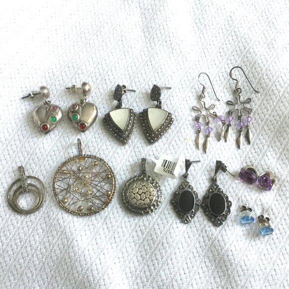 Vintage Jewelry - Sterling Silver 925 Earrings Pendants Scrap Lot Bulk Wear Craft